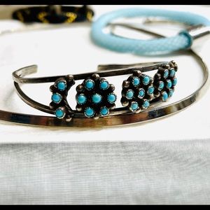 Lacy Turquoise Flower Cuff Bracelet Navajo Native